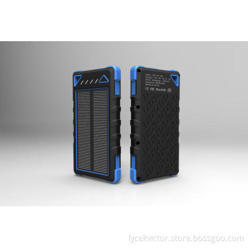 2015 solar power bank 5000mah waterproof, rubber case dual USB outputs